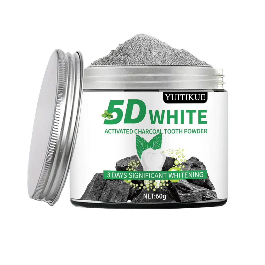 5D White Activated Charcoal Tooth Powder Natural Teeth Whitener 60g