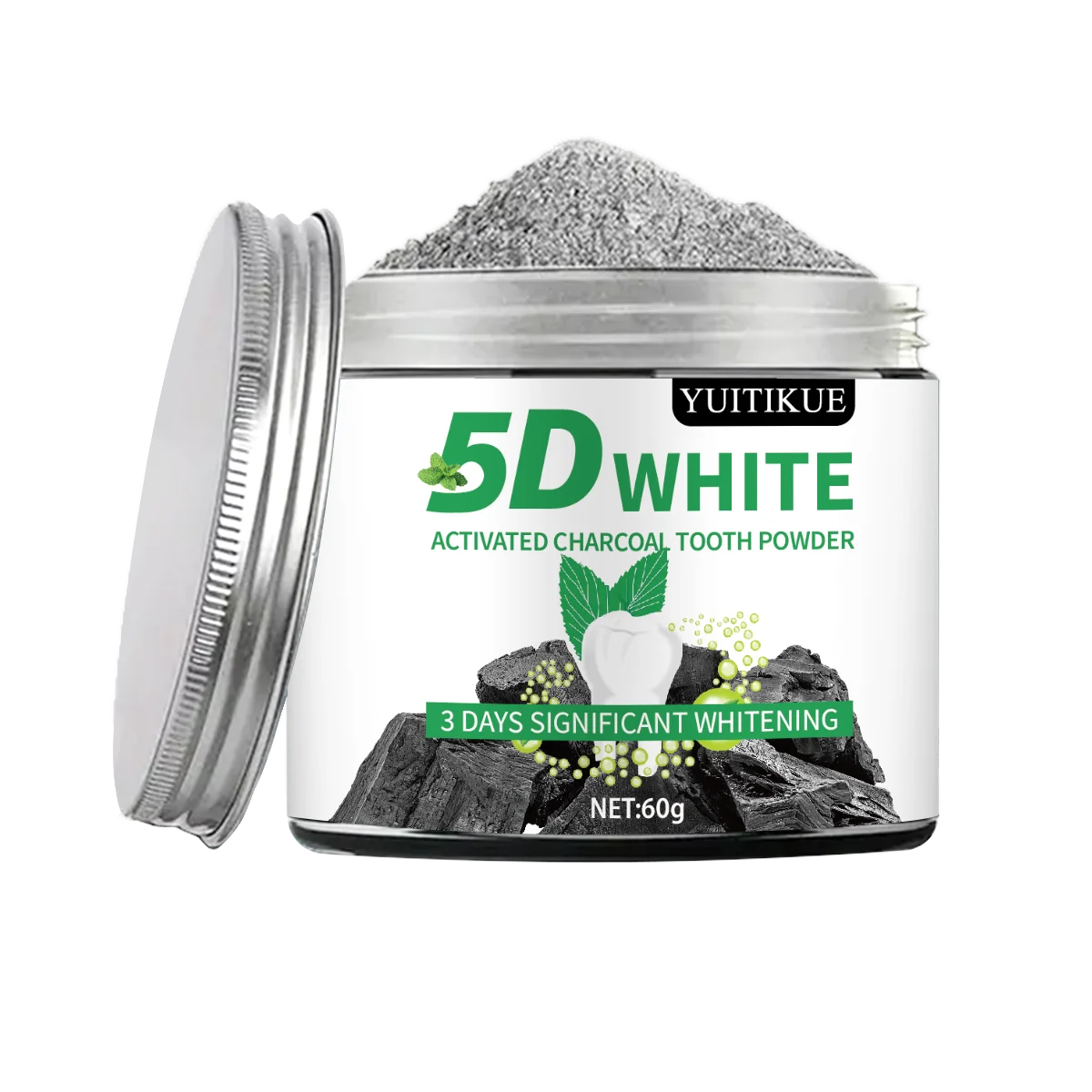 5D White Activated Charcoal Tooth Powder Natural Teeth Whitener 60g