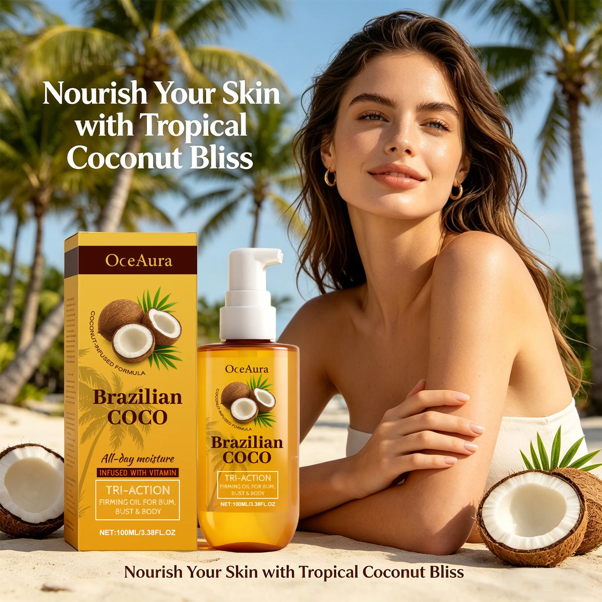 Coconut Firming Body Oil for Skin Hydration and Elasticity