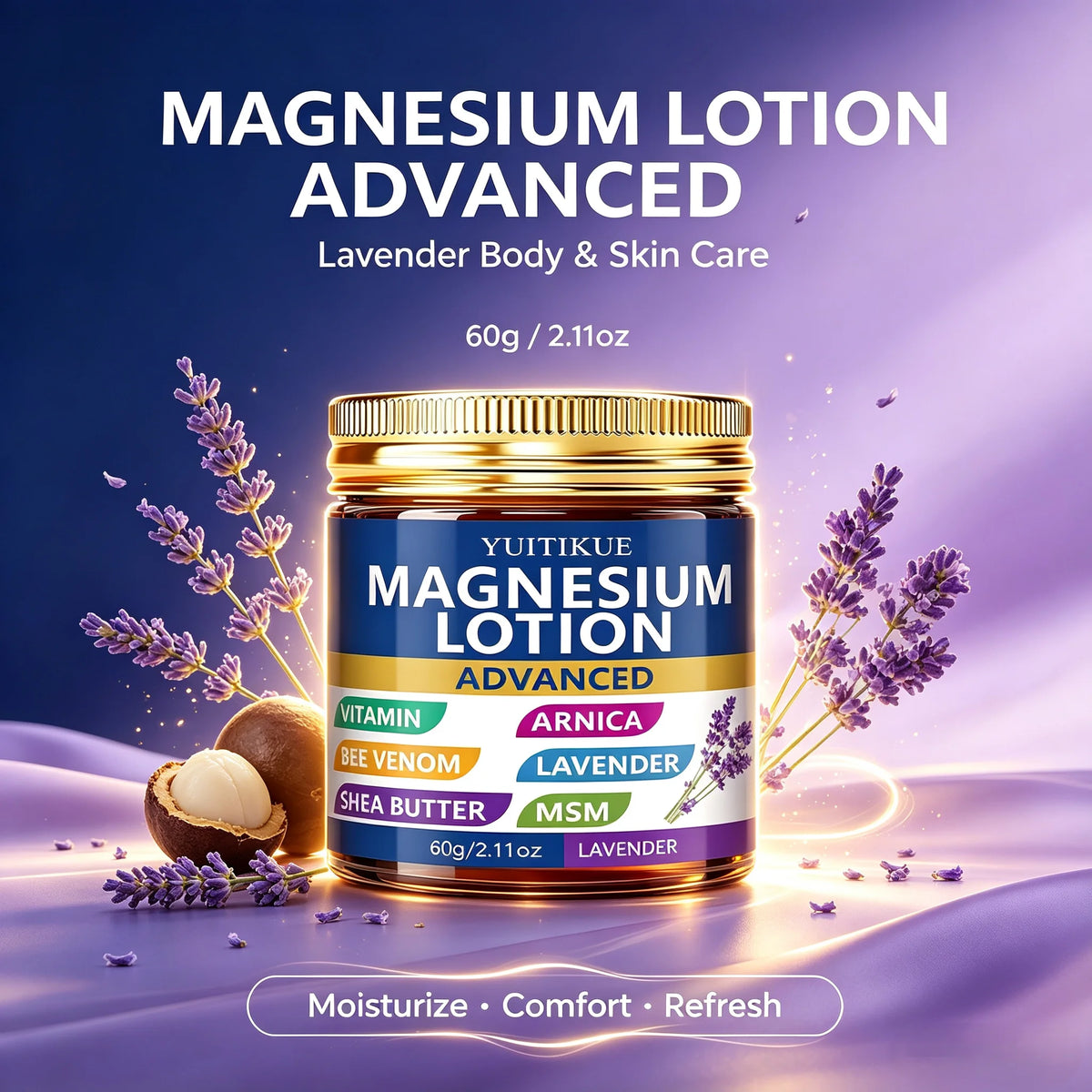 YUITIKUE Lavender Magnesium Body Lotion for Dry Skin Relief 60g
