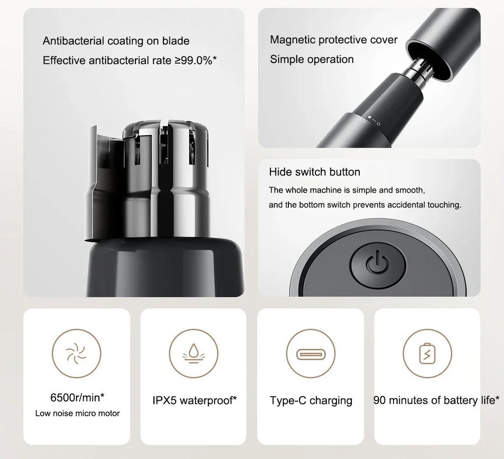Mijia Electric Nose Hair Trimmer Rechargeable Painless Ear Grooming Tool
