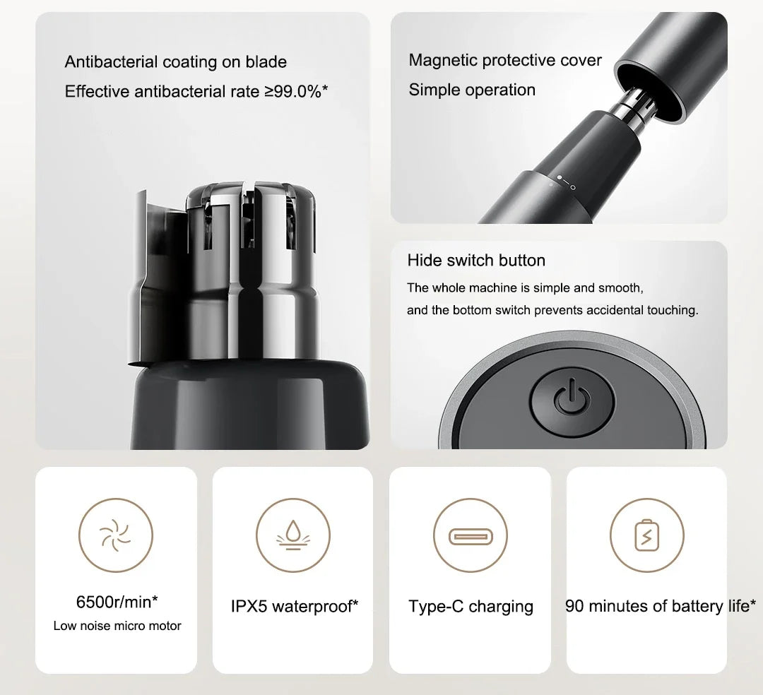 Mijia Electric Nose Hair Trimmer Rechargeable Painless Ear Grooming Tool