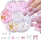 3D Mixed Nail Art Decorations with Bows Flowers and Pearls
