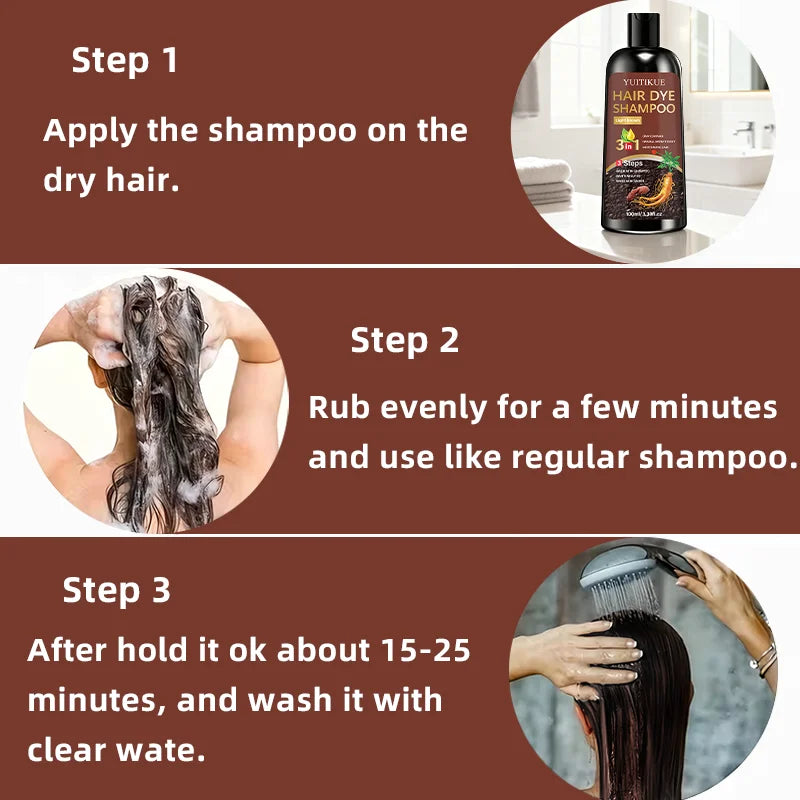 YUITIKUE Light Brown Hair Dye Shampoo 3-in-1 Gray Coverage 100ml