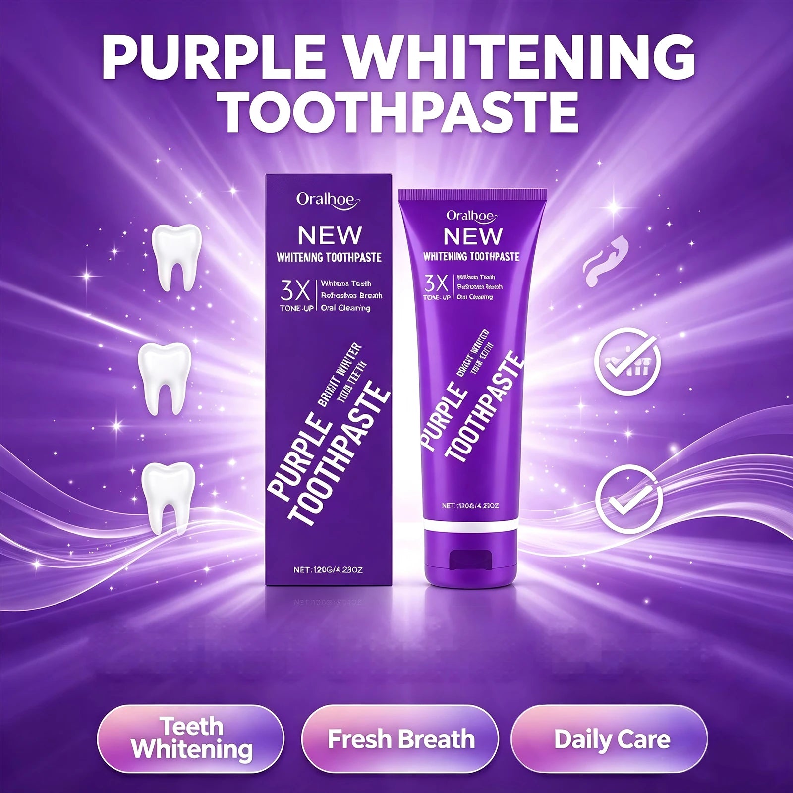 Purple Teeth Whitening Toothpaste for Stain Removal - 4