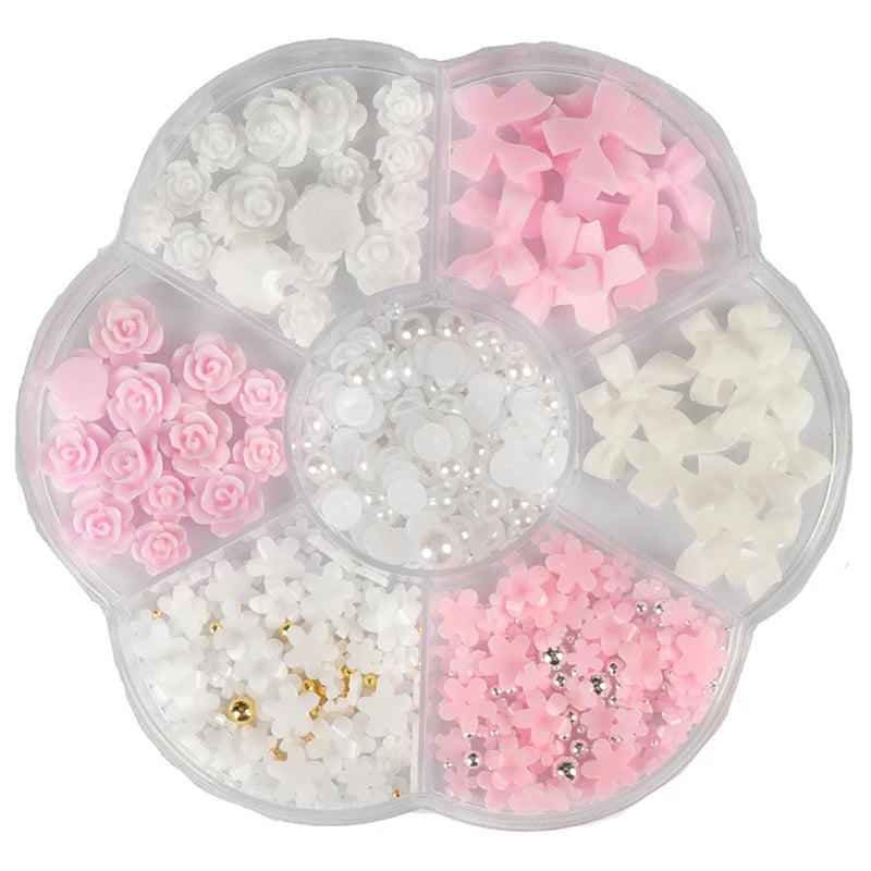 3D Mixed Nail Art Decorations with Bows Flowers and Pearls