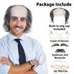 Old Man Bald Cap and Wig Set Costume Kit for Cosplay