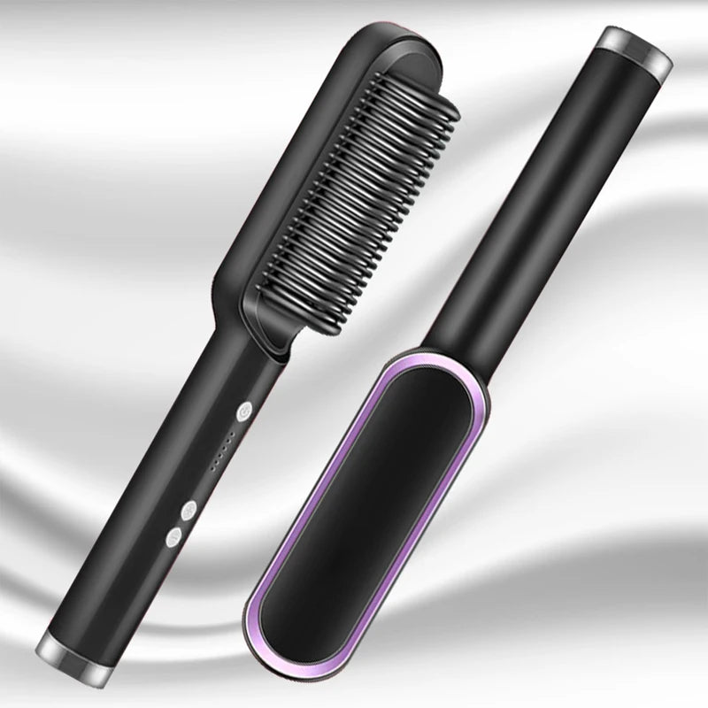 Professional Ceramic Hair Straightener Brush Fast Heating Styling Tool