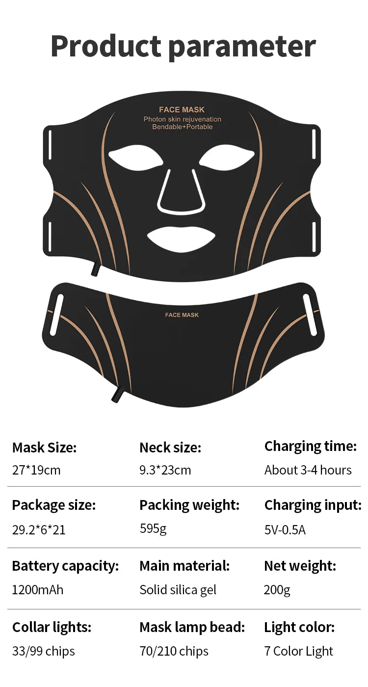 Flexible 7-Color LED Photon Face and Neck Therapy Mask