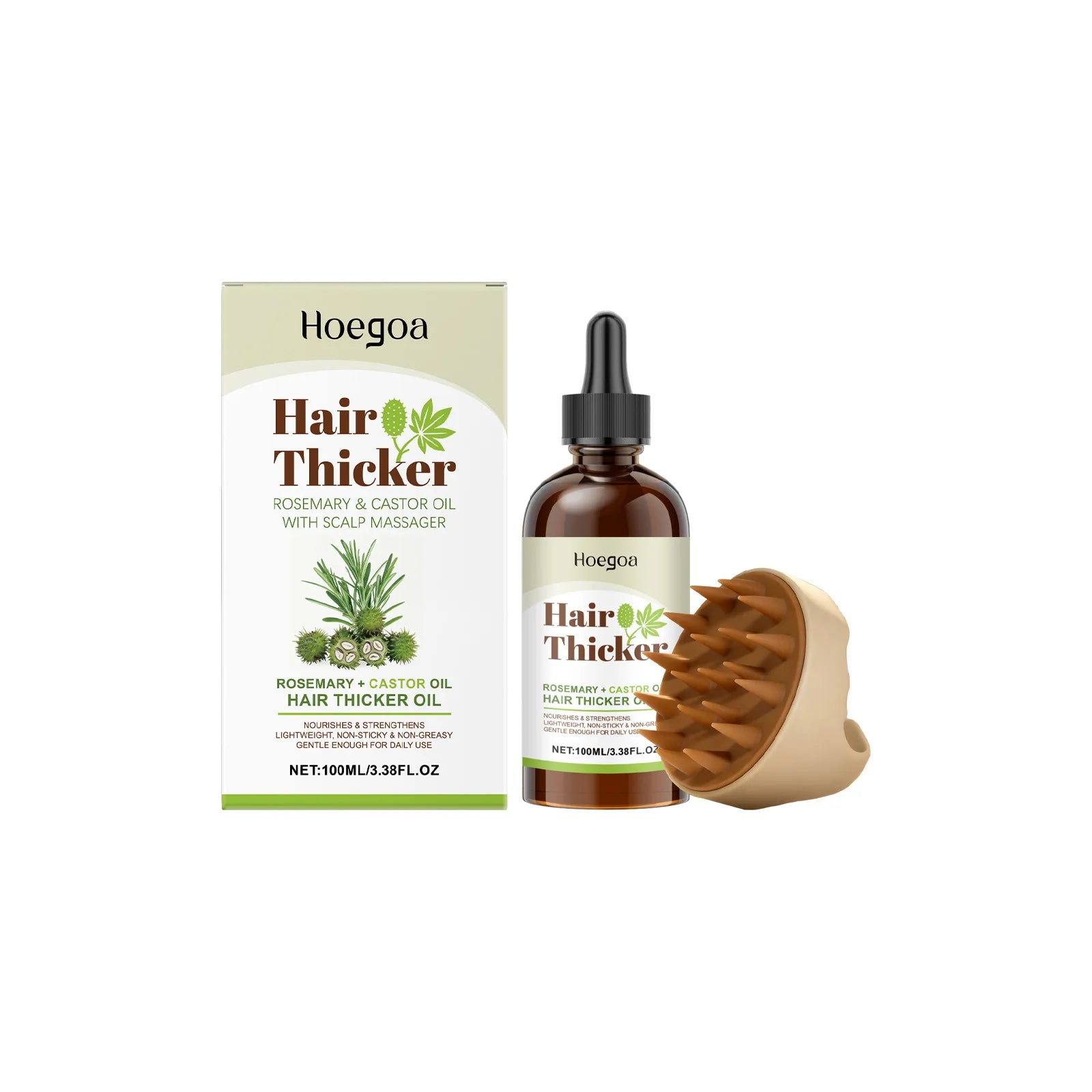 Rosemary Castor Hair Thickening Oil Set with Silicone Scalp Massager - 16