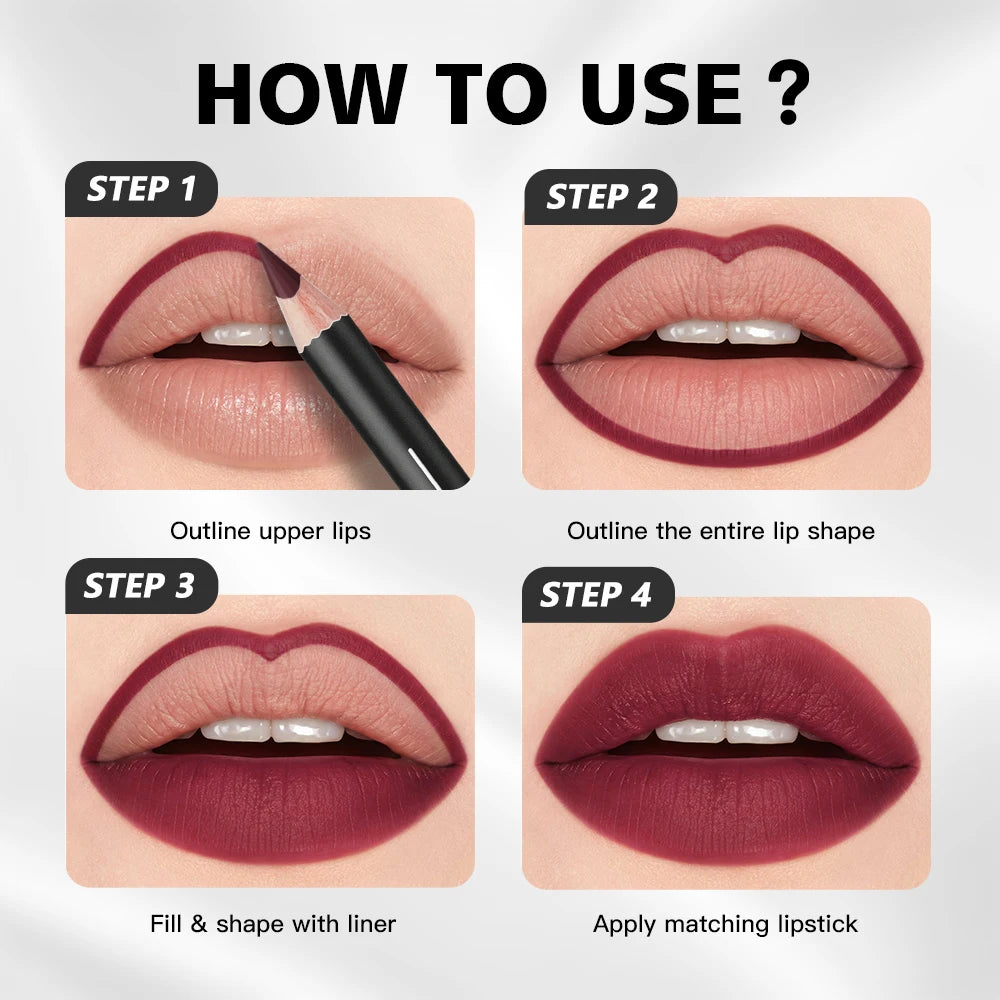 Professional 12-Piece Waterproof Lip Liner Pencil Set