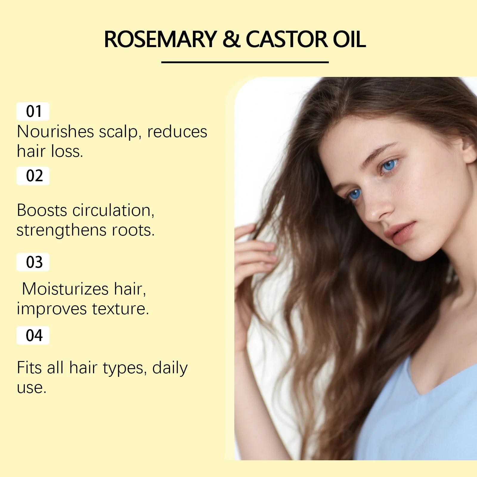 Rosemary Castor Hair Thickening Oil Set with Silicone Scalp Massager