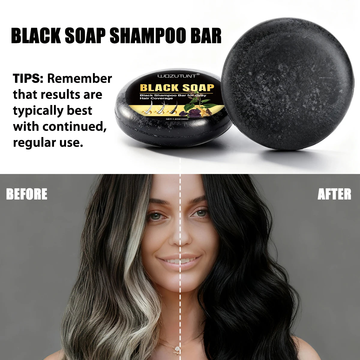 3 in 1 Black Hair Dye Shampoo and Soap for Gray Hair Coverage - 3