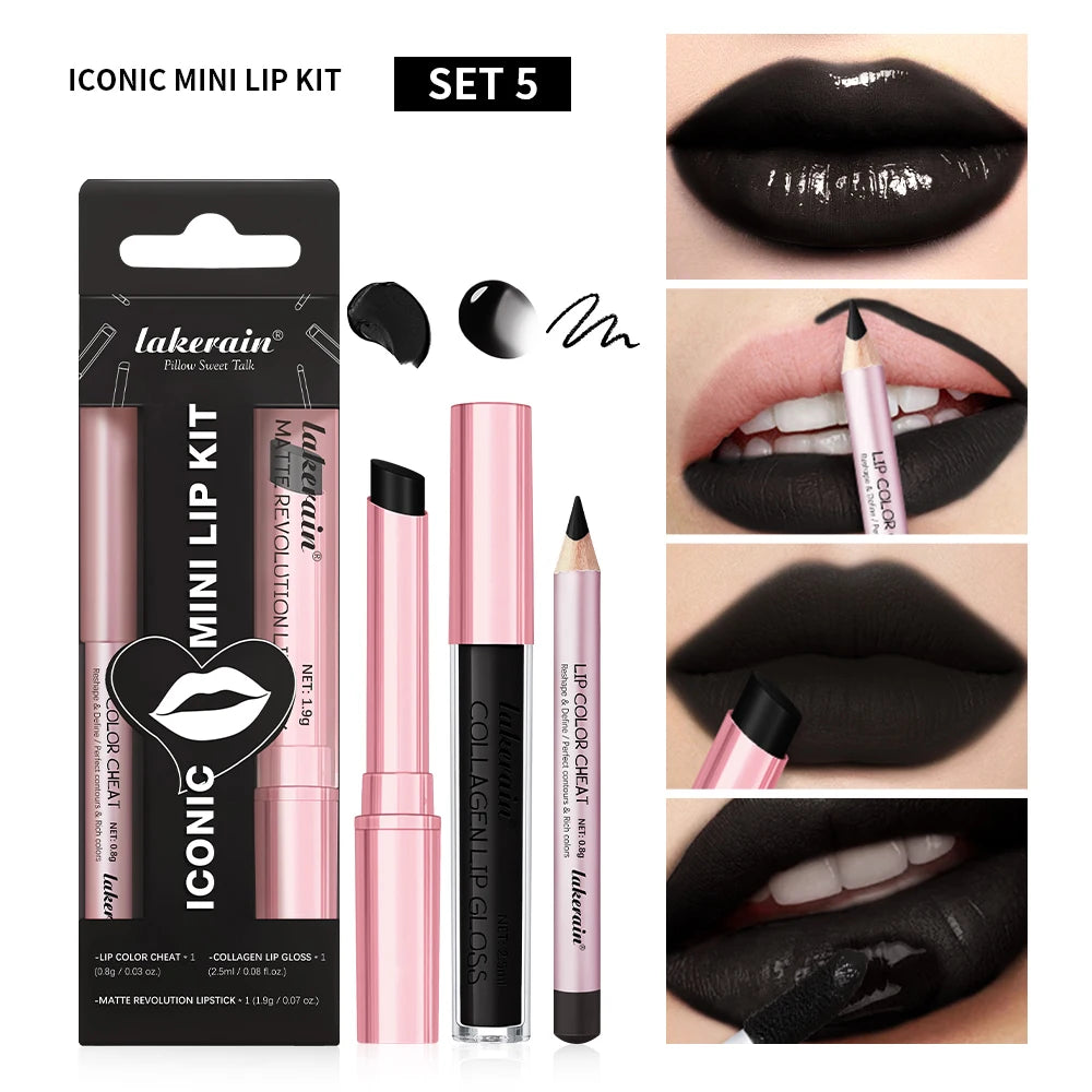 All-in-One Waterproof Lip Liner, Lipstick and Gloss Makeup Set