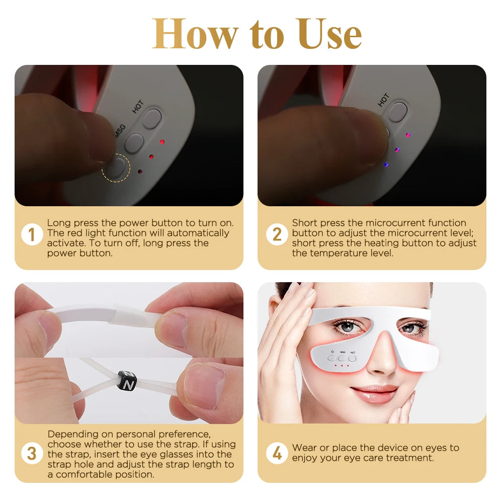 3D LED Red Light Therapy Eye Massager for Fatigue and Dark Circles