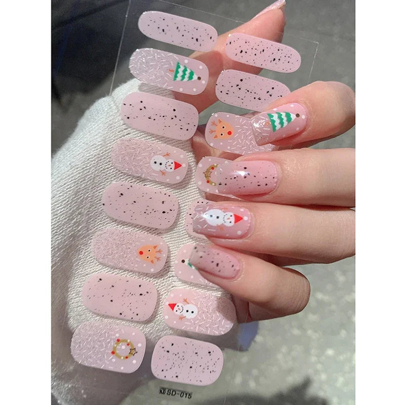 Christmas Semi-Cured Gel Nail Wraps with Winter Snowflake Designs - 18