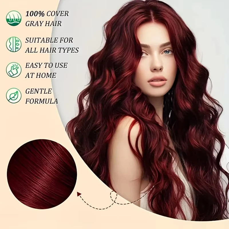 3 In 1 Wine Red Hair Dye Shampoo Natural Herbal Instant Color 100ml