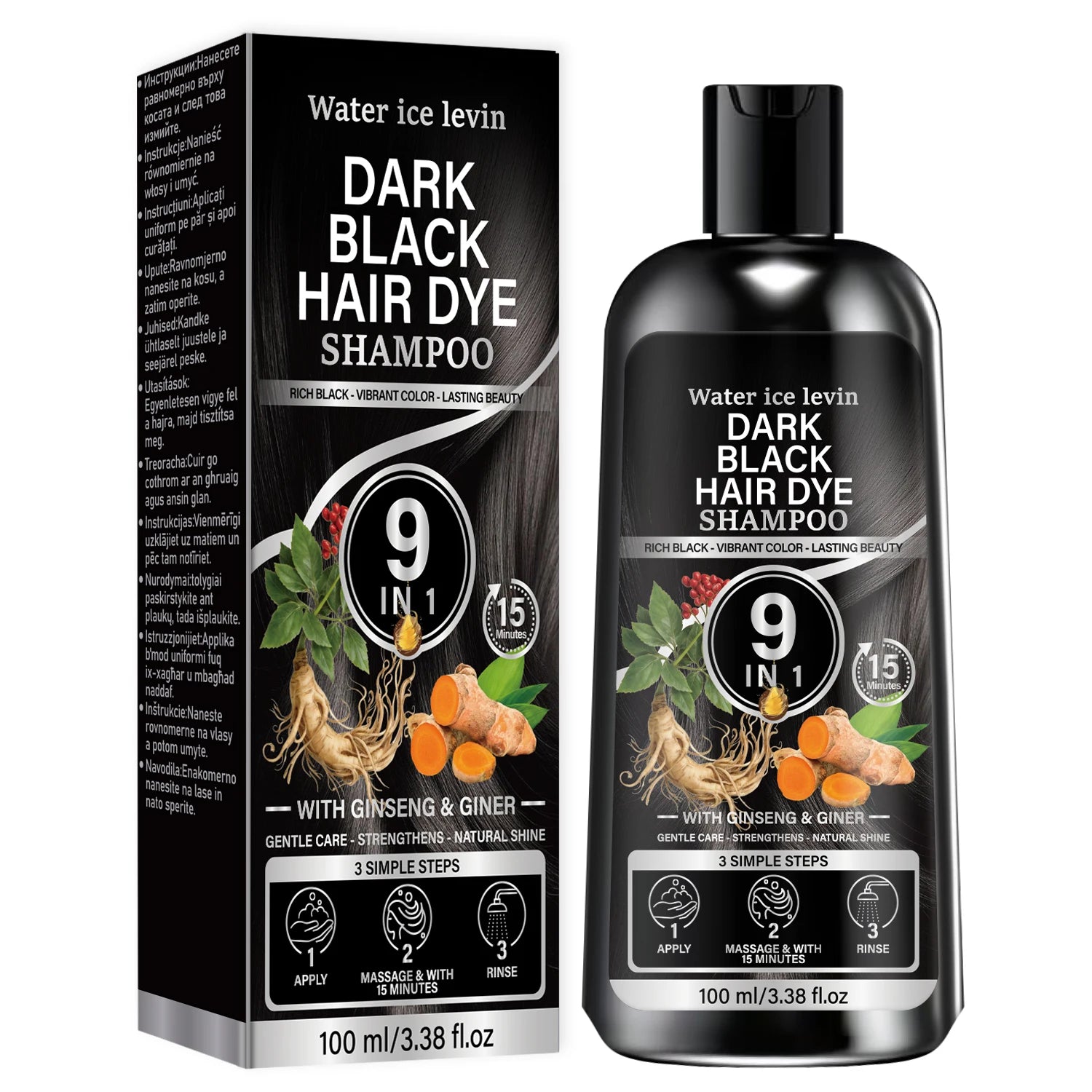 Water Ice Levin 9-in-1 Black Hair Dye Shampoo 100g - 13