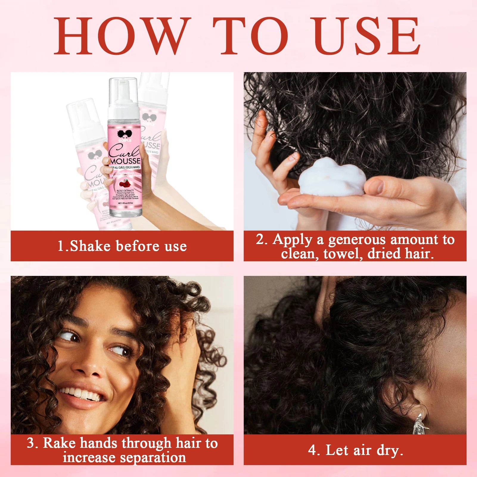 237ml Rose Extract Curl Mousse for Hair Styling and Frizz Control