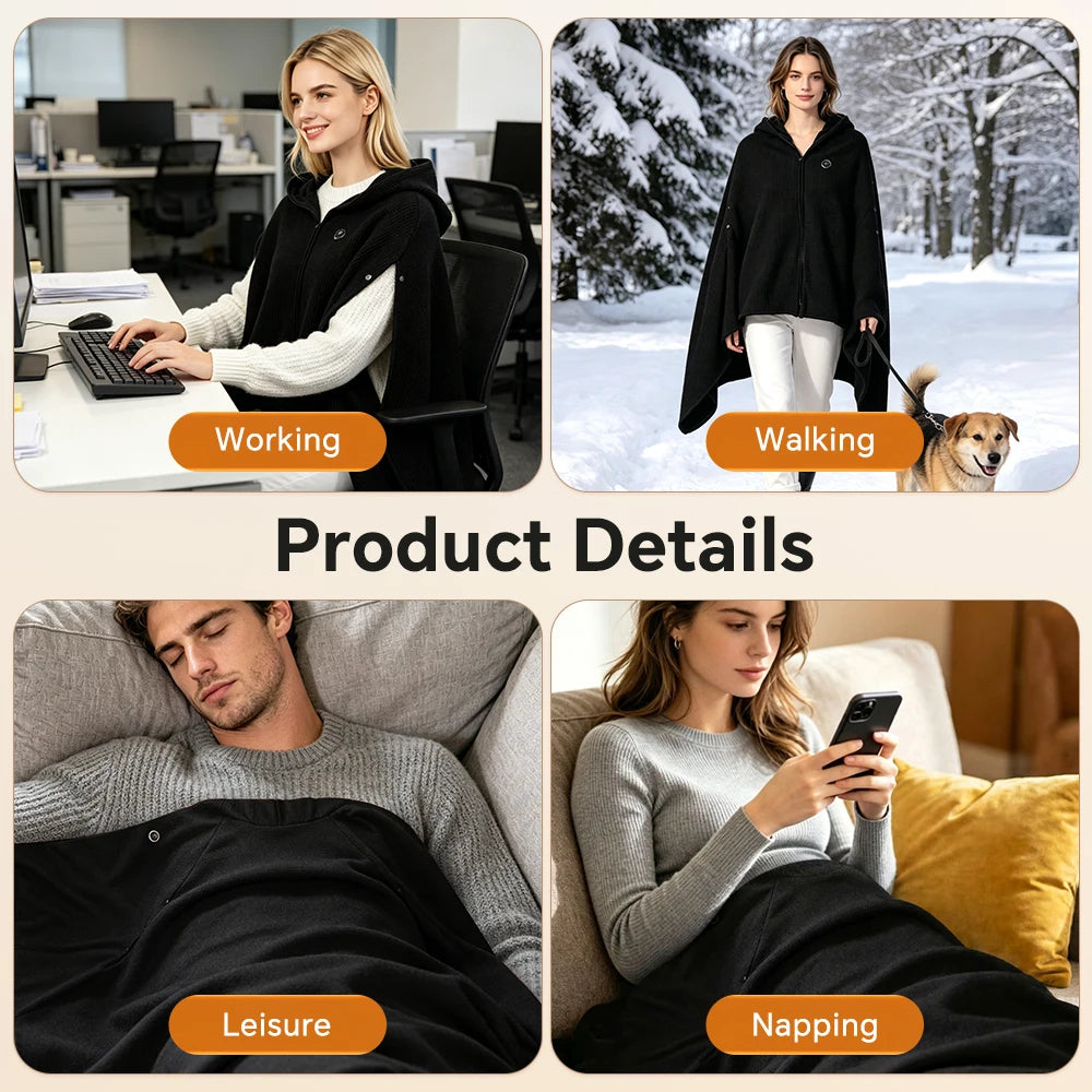 USB Powered Graphene Heated Hooded Shawl for Home and Office