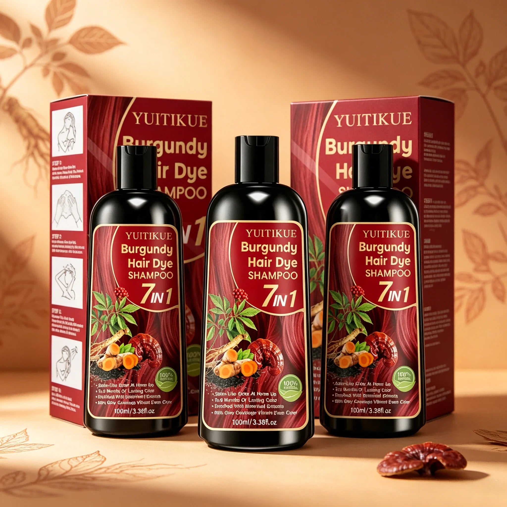 Burgundy 7 in 1 Hair Dye Shampoo with Natural Plant Extracts