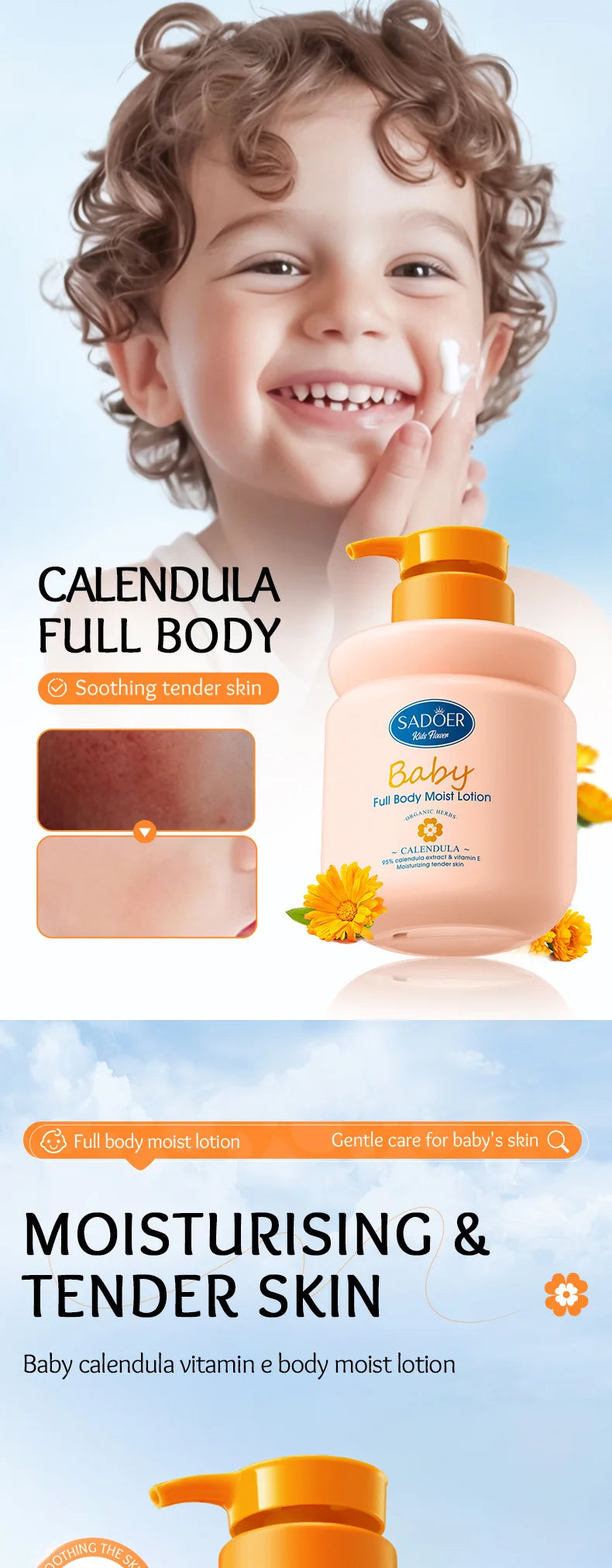 Sadoer Calendula Vitamin E Body Lotion Moisturizing Kids Cream 400ml
