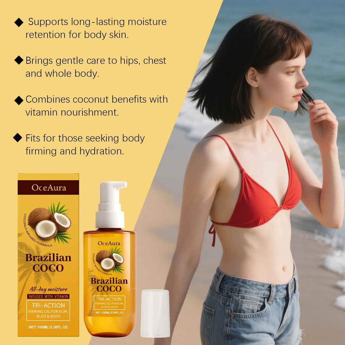 Coconut Firming Body Oil for Skin Hydration and Elasticity