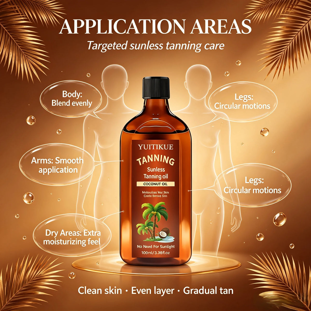 YUITIKUE Coconut Sunless Tanning Oil Moisturizing Bronze Glow Body Bronzer