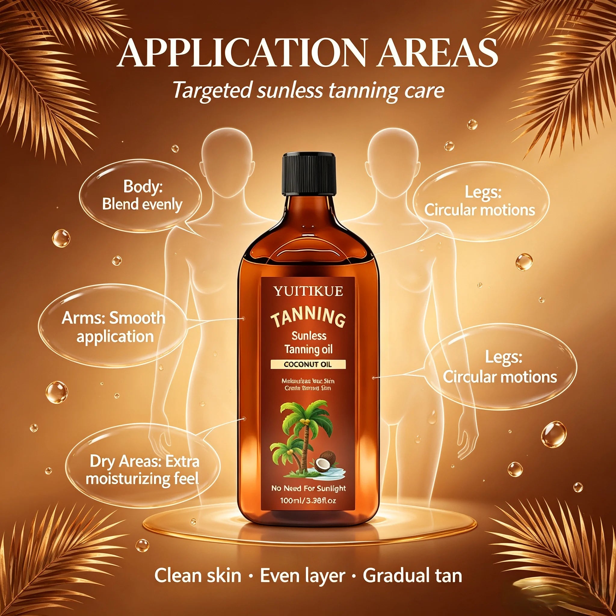 YUITIKUE Coconut Sunless Tanning Oil Moisturizing Bronze Glow Body Bronzer - 3
