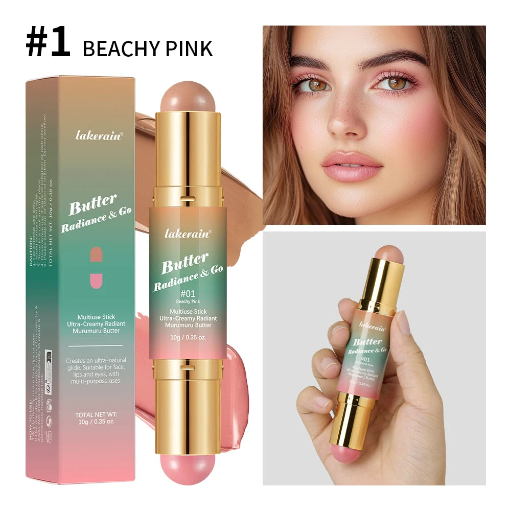 Dual-Ended Cream Bronzer and Blush Stick for Face and Lips