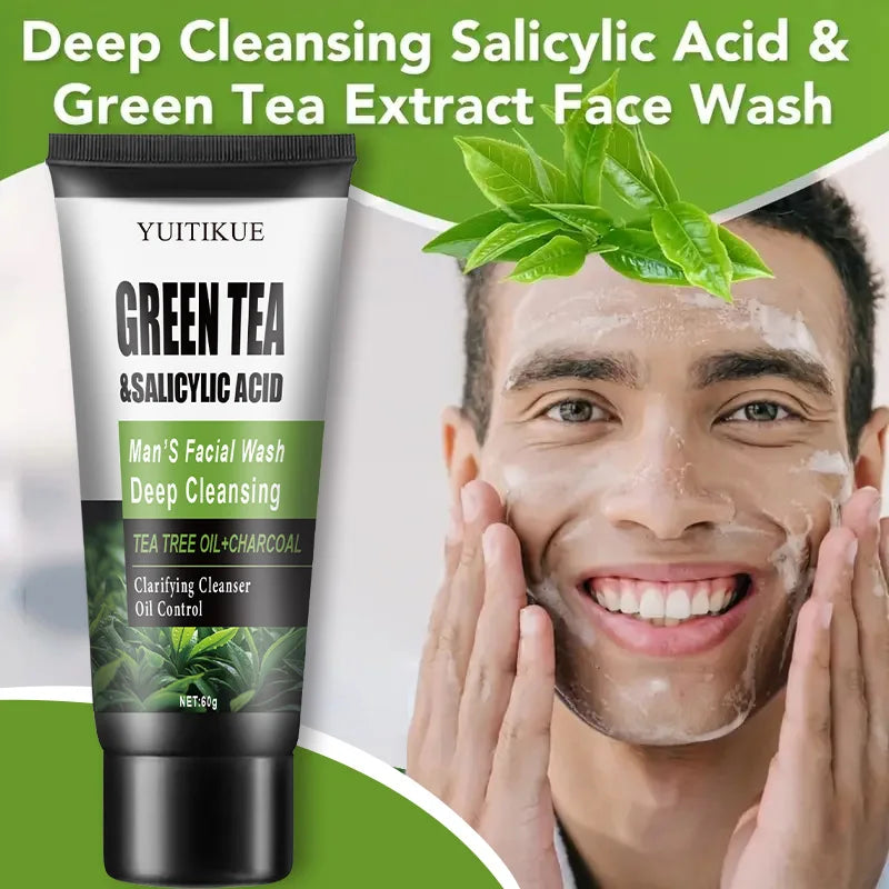YUITIKUE Mens Facial Wash Green Tea and Salicylic Acid Cleanser 60g