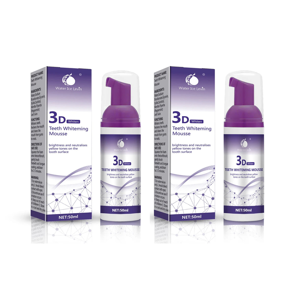 Purple Teeth Whitening Mousse Deep Cleaning Foam Toothpaste 50ml