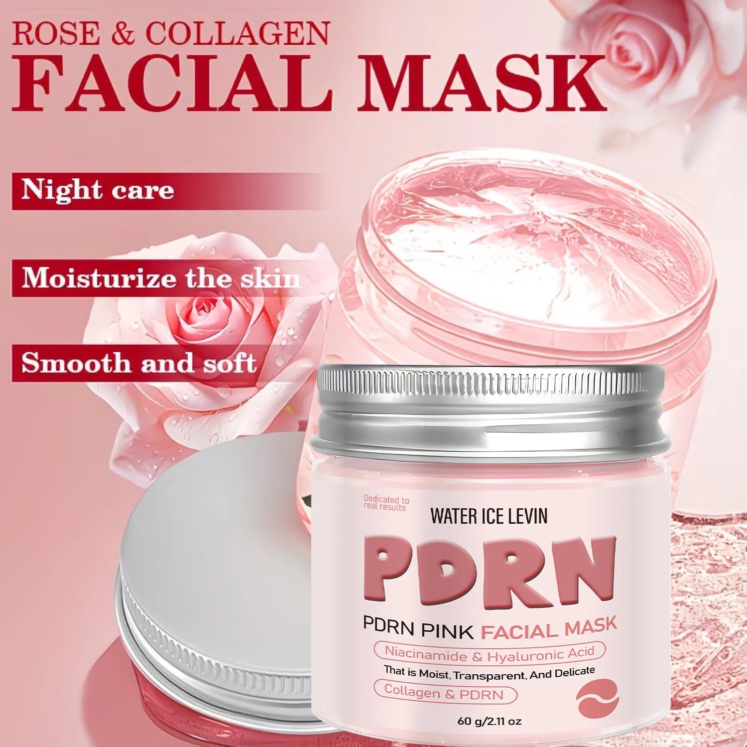 Water Ice Levin PDRN Pink Facial Mask Collagen Hyaluronic Acid Firming - 4