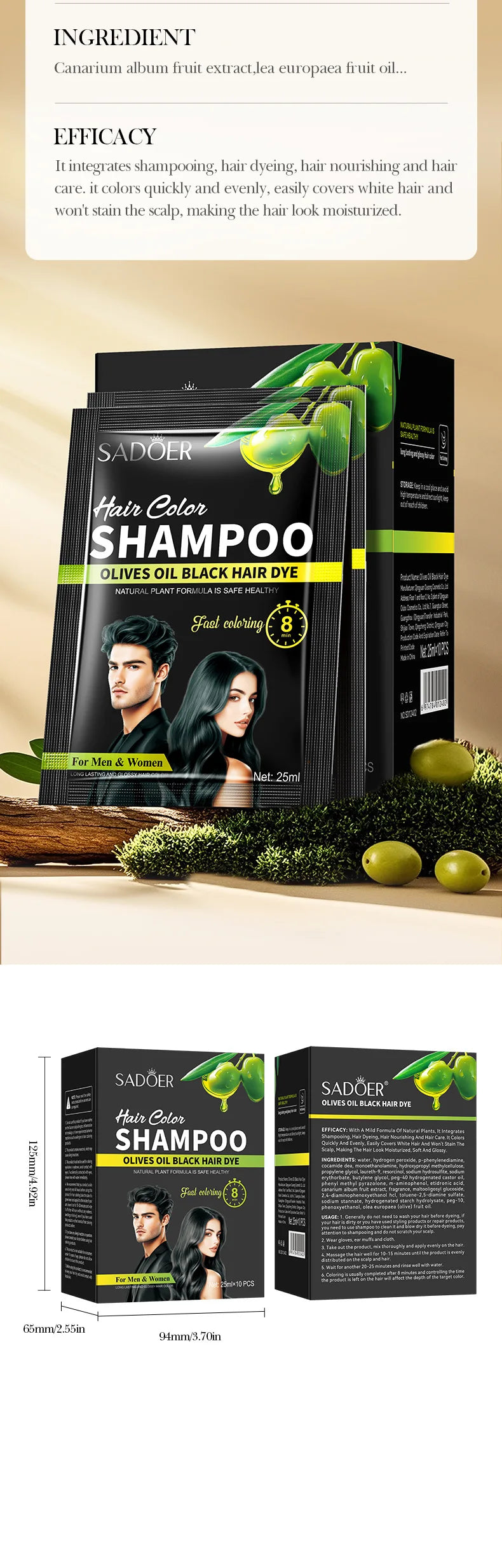 Argan Oil Hair Color Shampoo 4 in 1 Plant Extract Unisex Coloring