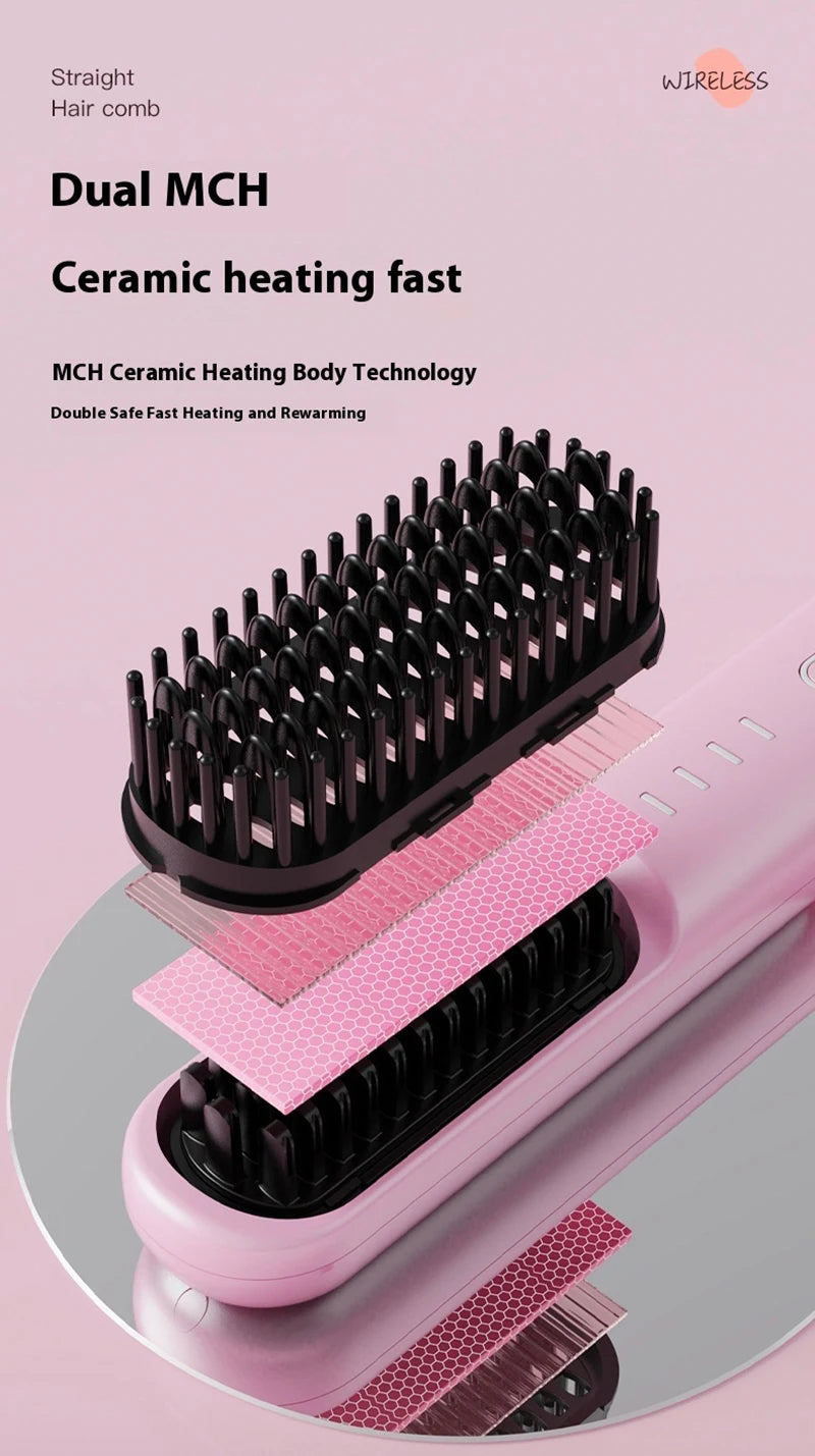 Cordless Ionic Hair Straightening Brush for Fast Styling
