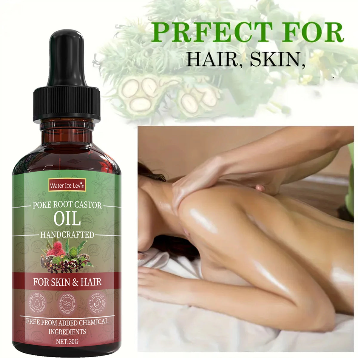 Poke Root Castor Oil Natural Moisturizing Serum for Skin and Hair