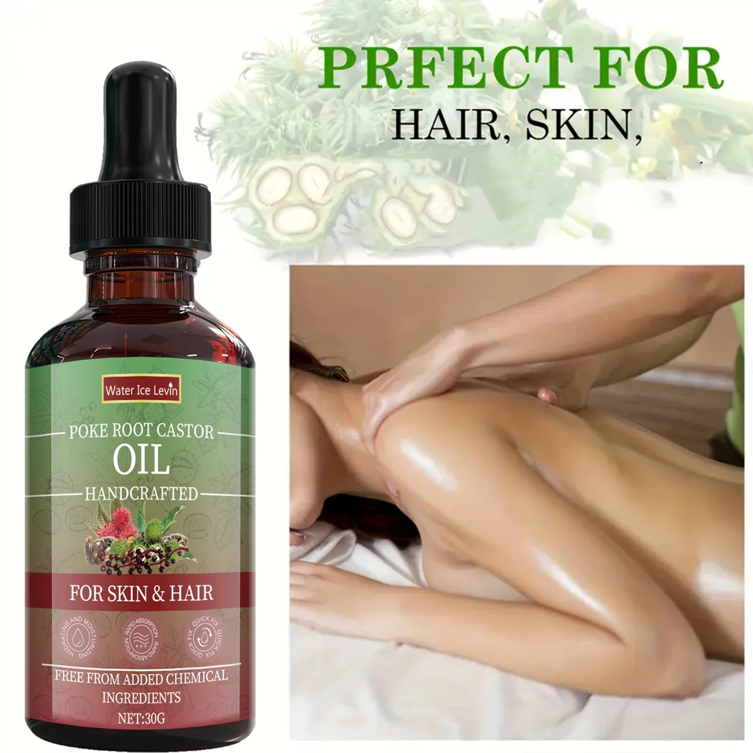 Poke Root Castor Oil Natural Moisturizing Serum for Skin and Hair - 10