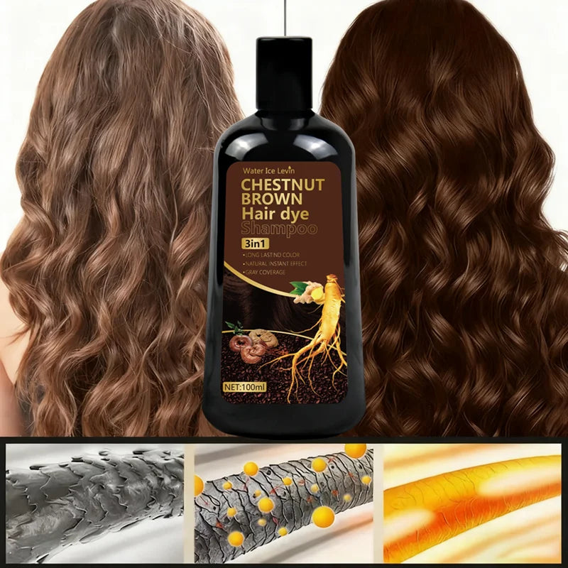 Chestnut Brown 3-in-1 Hair Dye Shampoo with Ginger and Ginseng 100g