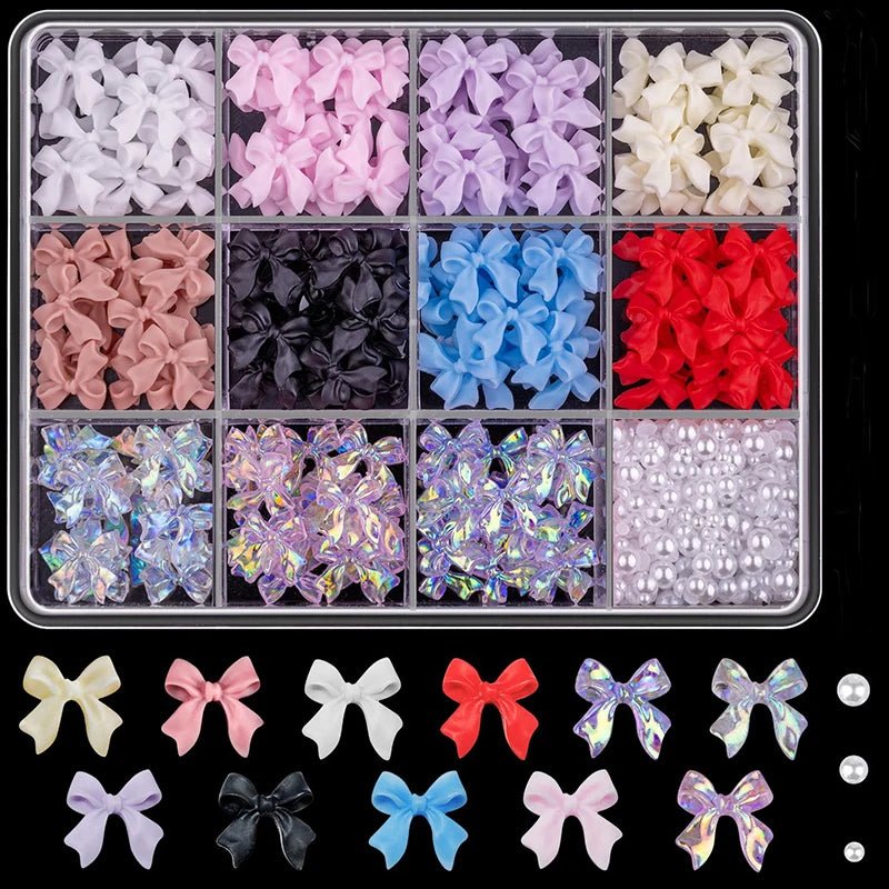 3D Mixed Nail Art Decorations with Bows Flowers and Pearls - 21