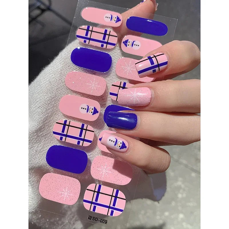 Christmas Semi-Cured Gel Nail Wraps with Winter Snowflake Designs - 15
