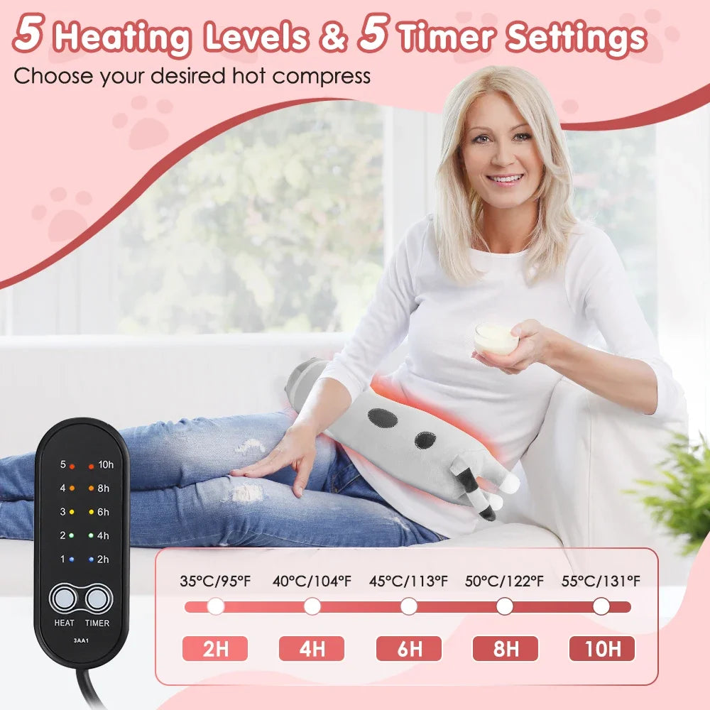 Heated Cat Hand Warmer Pillow with 5 Heat Settings