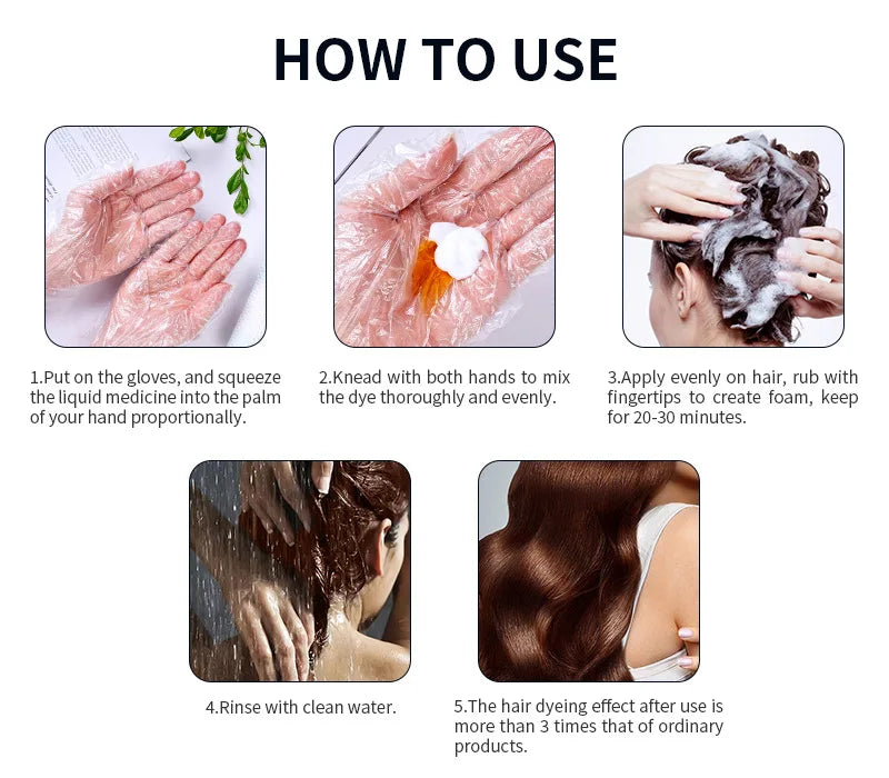 400ml Ginseng Snake Oil Dark Brown Hair Dye Shampoo Color Set
