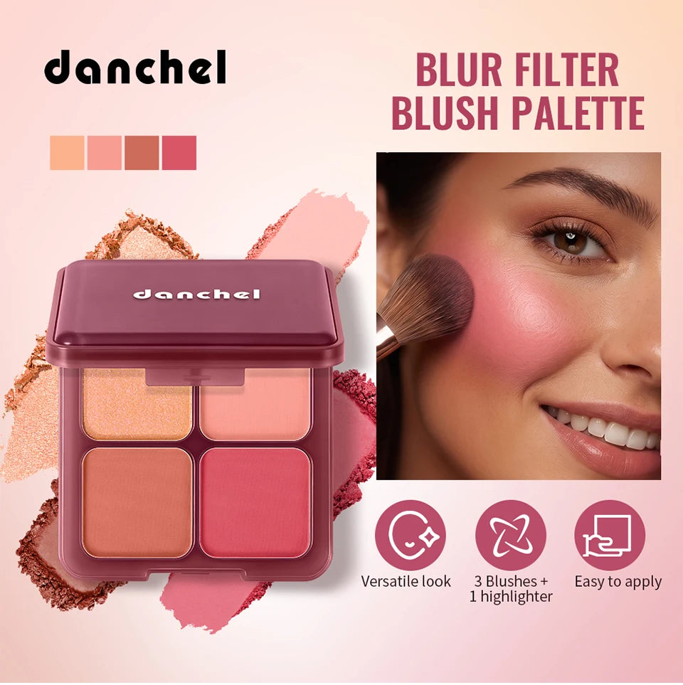4-Color Matte Pigmented Blush Palette with Brush