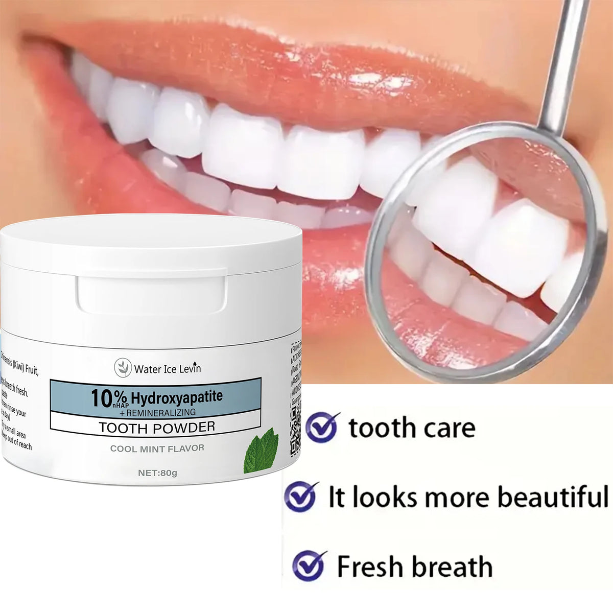 10% Hydroxyapatite Tooth Powder Remineralizing Teeth Whitening Polish