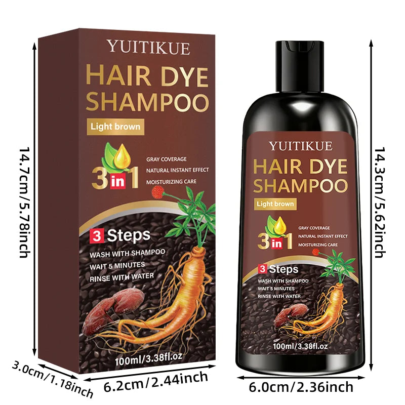YUITIKUE 3in1 Light Brown Hair Dye Shampoo Gray Coverage Hair Color