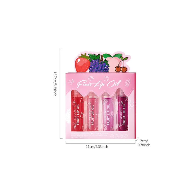 4 Piece Fruit Lip Oil Set Moisturizing Gloss for Dry Lips