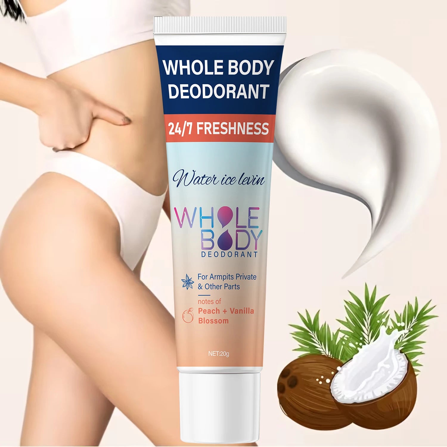 Whole Body Deodorant Cream for Odor Control and Freshness Peach Vanilla - 4
