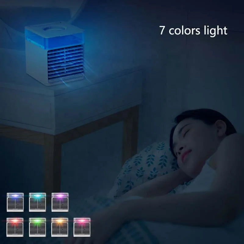 Portable Mini Air Cooler USB Desktop Fan with Humidifier and Night Light