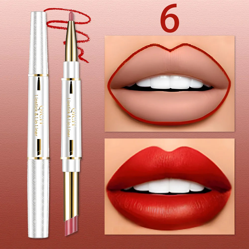 QICIY Dual Ended Lipstick and Lip Liner Long Lasting Waterproof Makeup - 18