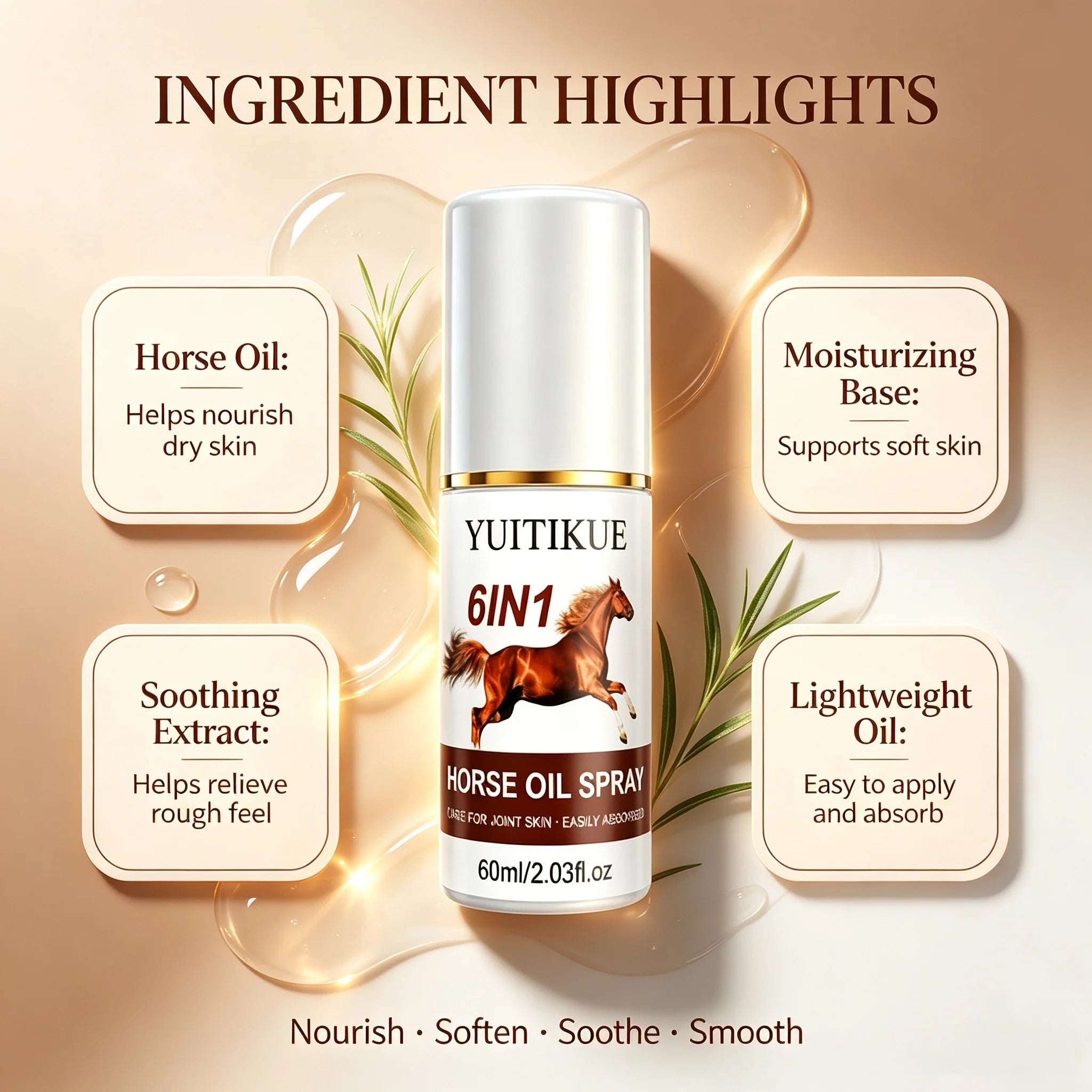 YUITIKUE 6 in 1 Horse Oil Spray Moisturizing Body and Joint Skin Care - 6
